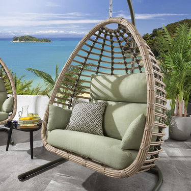 Quatropi Set of 2 Garden Hanging Egg Chair Swing Premium Outdoor Bamboo Green