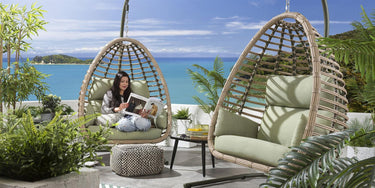 Quatropi Set of 2 Garden Hanging Egg Chair Swing Premium Outdoor Bamboo Green