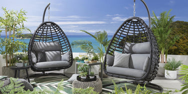 Quatropi Set of 2 Garden Hanging Egg Chair Swing Premium Outdoor Bamboo Grey