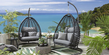Quatropi Set of 2 Garden Hanging Egg Chair Swing Premium Outdoor Bamboo Grey