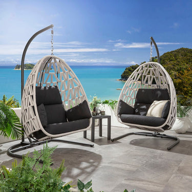 Quatropi Set of 2 Garden Hanging Egg Chairs Outdoor Light Grey Rope Swing Chair