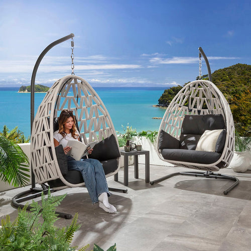 Set of 2 ZigZag Outdoor Garden Hanging Egg Chairs Mono Rope