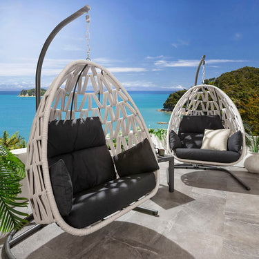 Quatropi Set of 2 Garden Hanging Egg Chairs Outdoor Light Grey Rope Swing Chair