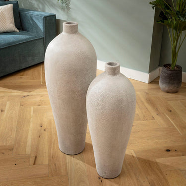 Quatropi Set of 2 Large Floor Standing Decorative Indoor Pots Vases Grey Concrete Effect