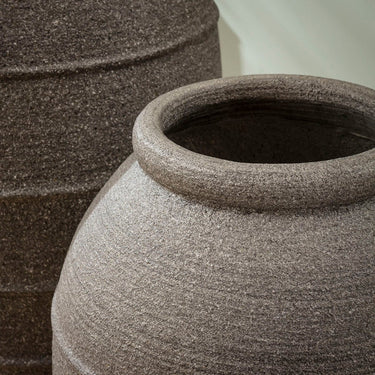 Quatropi Set of 2 Large Floor Standing Decorative Indoor Pots Vases Grey Ribbed