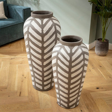 Quatropi Set of 2 Large Floor Standing Decorative Indoor Pots Vases Grey Zebra