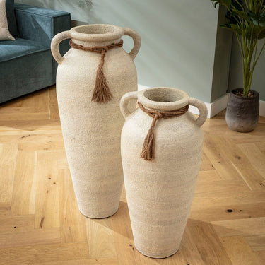 Quatropi Set of 2 Large Floor Standing Decorative Indoor Pots Vases White Sand