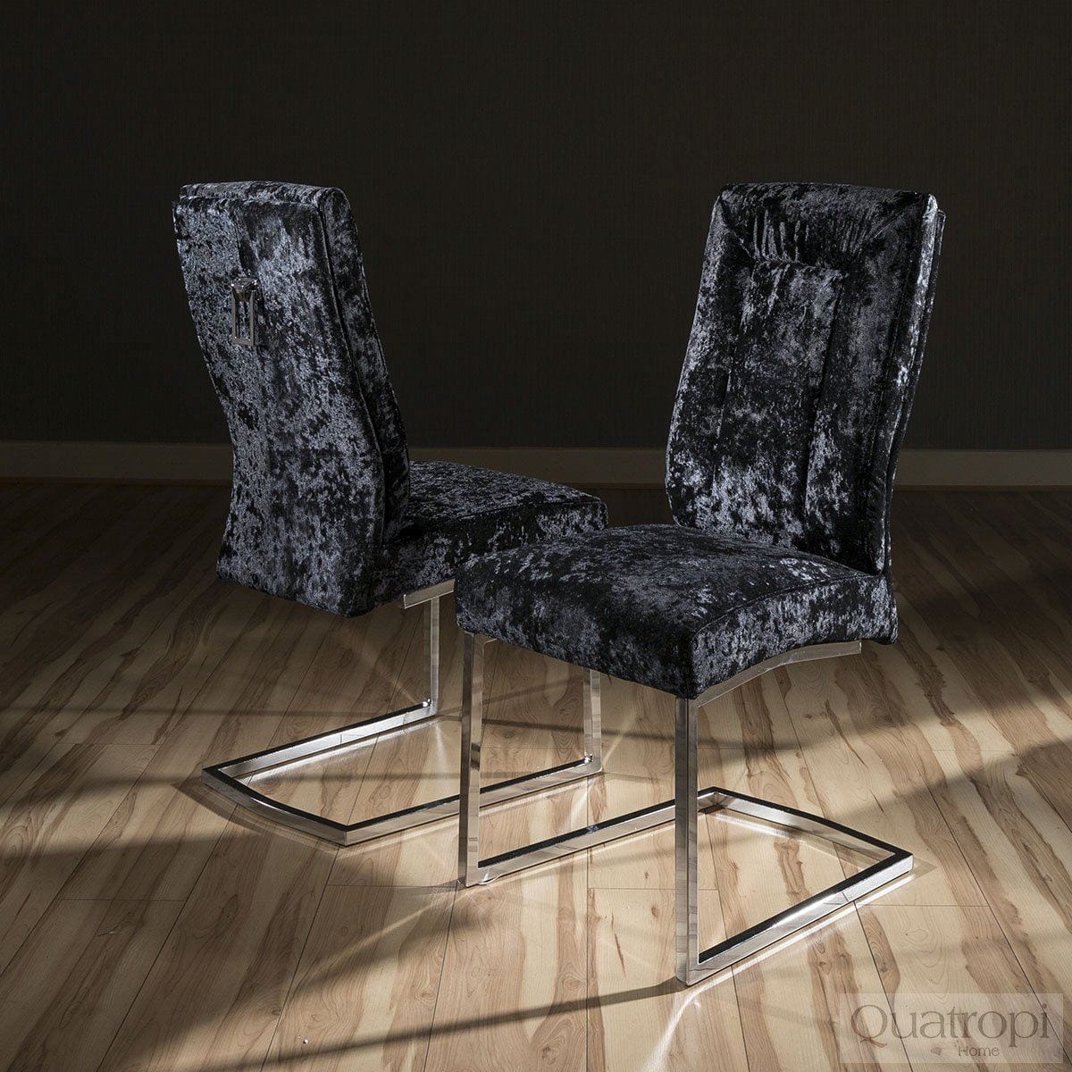 Quatropi Set of 2 Large Super Comfy Modern Dining Chairs Black crushed velvet