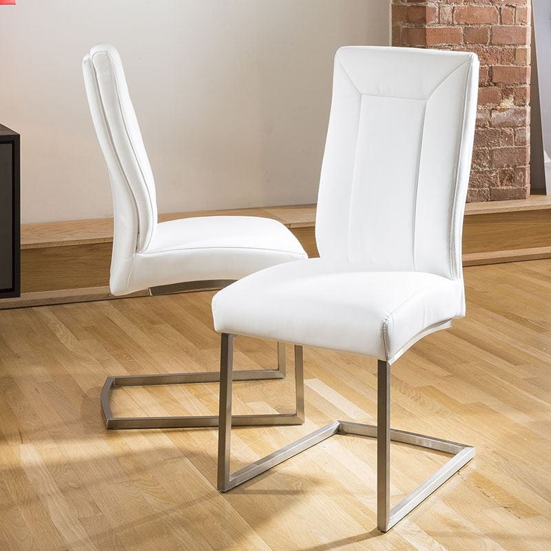 Quatropi Set of 2 Large Super Comfy Modern Dining Chairs White Faux leather 110