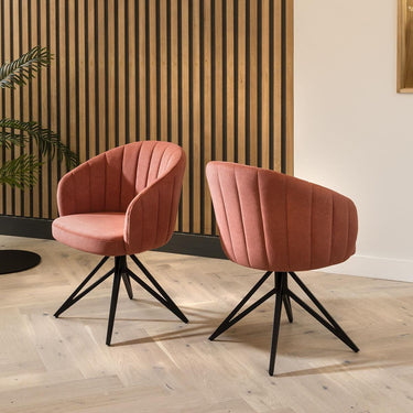 Quatropi Set of 2 Modern Carver Dining Chairs Unique Pink Fabric Swivel Base