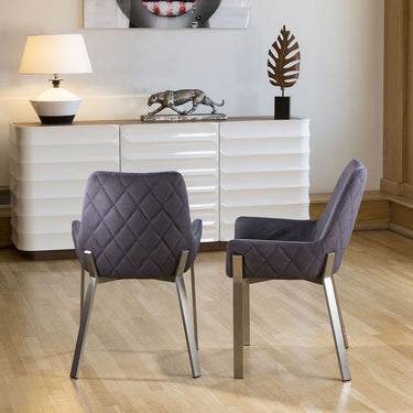 Quatropi Set of 2 Modern Carver Dining Chairs with Arms Metal Dark Grey Fabric
