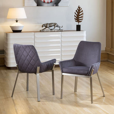 Quatropi Set of 2 Modern Carver Dining Chairs with Arms Metal Dark Grey Fabric