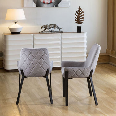 Quatropi Set of 2 Modern Carver Dining Chairs with Arms Metal Light Grey Fabric