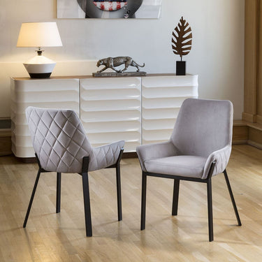 Quatropi Set of 2 Modern Carver Dining Chairs with Arms Metal Light Grey Fabric