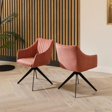 Quatropi Set of 2 Modern Carver Dining Chairs with Arms Pink Fabric Swivel Base