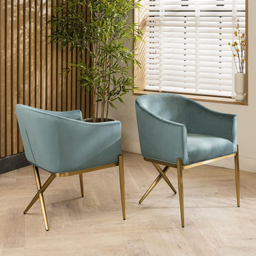 Quatropi Set of 2 Modern Carver Dining Chairs with Arms Teal Velvet Gold Legs