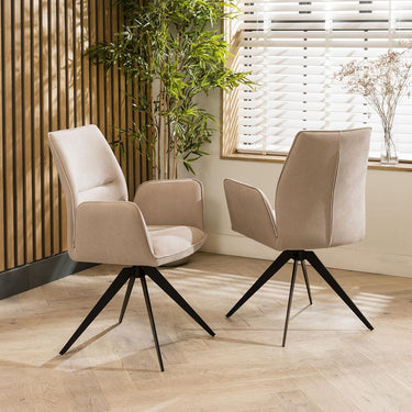 Quatropi Set of 2 Modern Dining Chairs with Arms Carver Swivel Base Mink Velvet