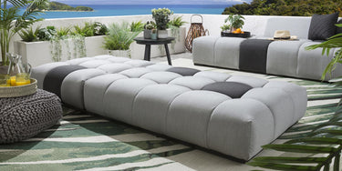Quatropi Set of 2 Modern Garden Cushioned Sun Loungers Luxury Outdoor Grey