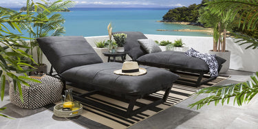 Quatropi Set of 2 Modern Garden Cushioned Sun Loungers Premium Outdoor Dark Grey