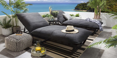Quatropi Set of 2 Modern Garden Cushioned Sun Loungers Premium Outdoor Dark Grey