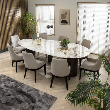 Quatropi Set of 2 Modern High Back Dining Chairs Luxury Beige Fabric Wood Legs