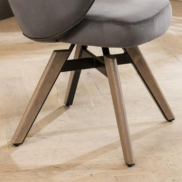 Quatropi Set of 2 Modern Industrial Swivel Velvet Dining Chairs Grey Fabric