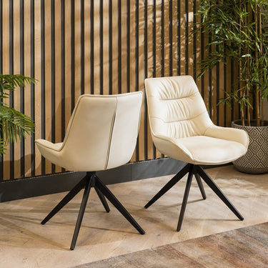 Quatropi Set of 2 Modern Leather Dining Chairs Cream Swivel Kitchen Chairs