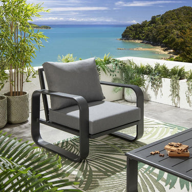 Quatropi Set of 2 Modern Outdoor Armchairs Garden Chairs Black Aluminium Grey