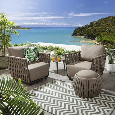 Quatropi Set of 2 Modern Outdoor Garden Armchairs Rope Weave Aluminium Beige
