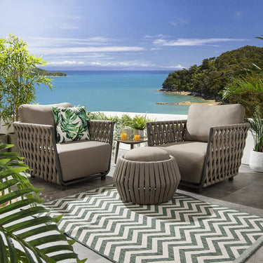 Quatropi Set of 2 Modern Outdoor Garden Armchairs Rope Weave Aluminium Beige