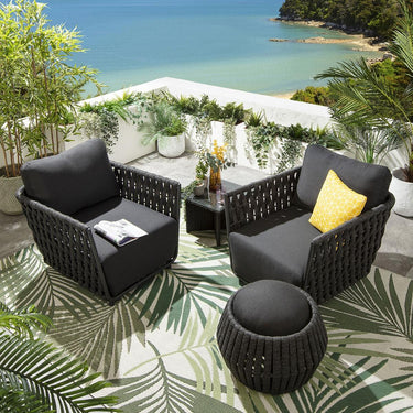 Quatropi Set of 2 Modern Outdoor Garden Armchairs Rope Weave Aluminium Grey
