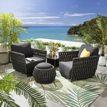Quatropi Set of 2 Modern Outdoor Garden Armchairs Rope Weave Aluminium Grey