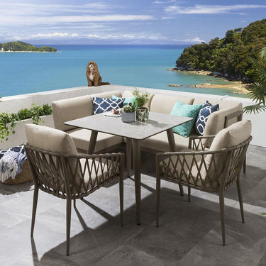 Quatropi Set of 2 Modern Outdoor Garden Dining Chairs | Beige Aluminium & Rope