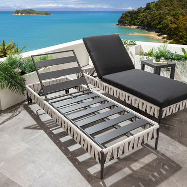 Quatropi Set of 2 Modern Outdoor Garden Sun Loungers Light Grey Rope 200x77cm