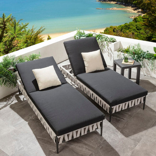 Set of 2 ZigZag Outdoor Garden Sun Loungers Mono Rope 200x77cm