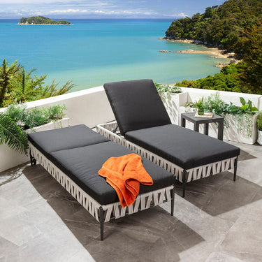 Quatropi Set of 2 Modern Outdoor Garden Sun Loungers Light Grey Rope 200x77cm
