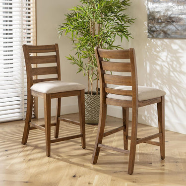 Quatropi Set of 2 Modern Solid Wood Counter Bar Stools with Backs Padded Cream 