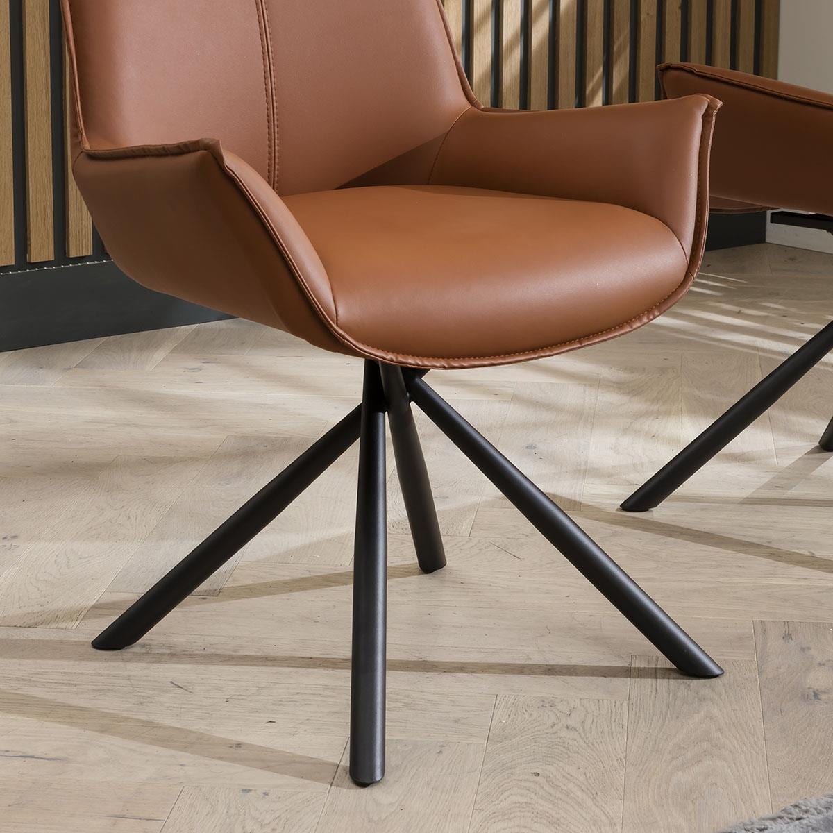 Quatropi Set of 2 Modern Swivel Dining Chairs with Arms in Premium Tan Faux Leather