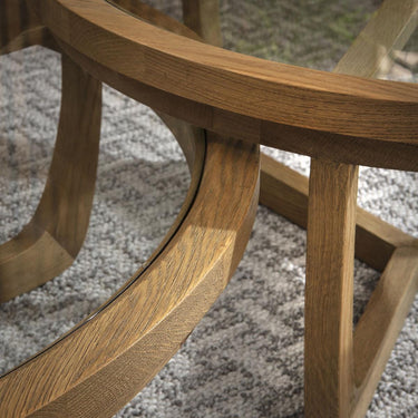 Quatropi Set of 2 Modern Wooden Large Round Coffee Tables Natural Oak Glass 100cm & 80cm