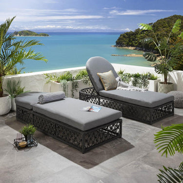 Quatropi Set of 2 Outdoor Garden Cushioned Recliner Sun Loungers Grey Rope 199cm