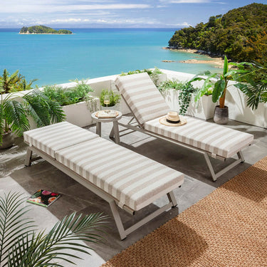 Quatropi Set of 2 Outdoor Garden Loungers Cushioned Sun Loungers Beige Aluminium