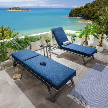 Quatropi Set of 2 Outdoor Garden Loungers Cushioned Sun Loungers Blue Aluminium