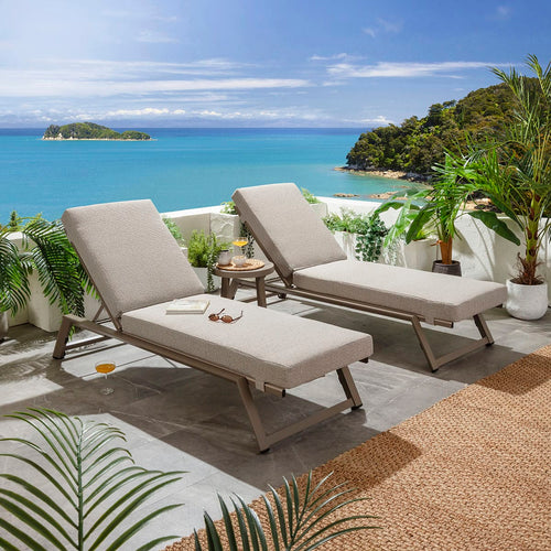 Set of 2 Cayman Outdoor Garden Cushioned Sun Loungers Latte Cream 196x70cm