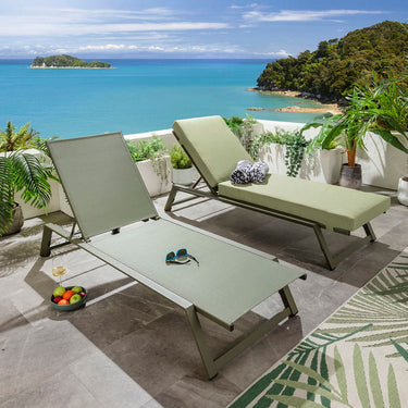 Quatropi Set of 2 Outdoor Garden Loungers Cushioned Sun Loungers Green Aluminium