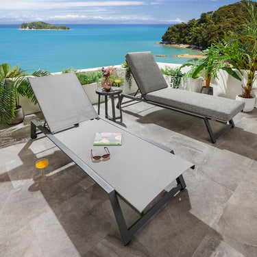 Quatropi Set of 2 Outdoor Garden Loungers Cushioned Sun Loungers Grey Aluminium