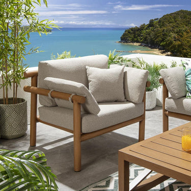 Quatropi Set of 2 Outdoor Patio Garden Armchairs Log Wood Effect Aluminium Cream