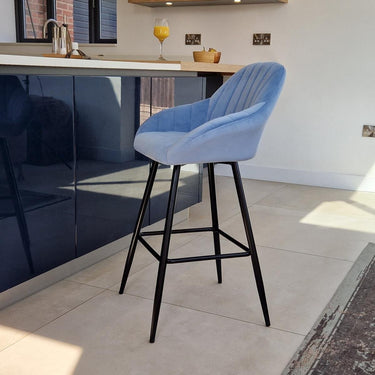 Quatropi Set of 2 Velvet Kitchen Counter Island Bar Stools with Backs Blue Fabric