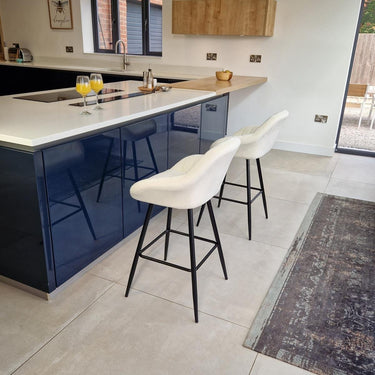 Quatropi Set of 2 Velvet Kitchen Counter Island Bar Stools with Backs Cream Fabric