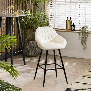 Quatropi Set of 2 Velvet Kitchen Counter Island Bar Stools with Backs Cream Fabric