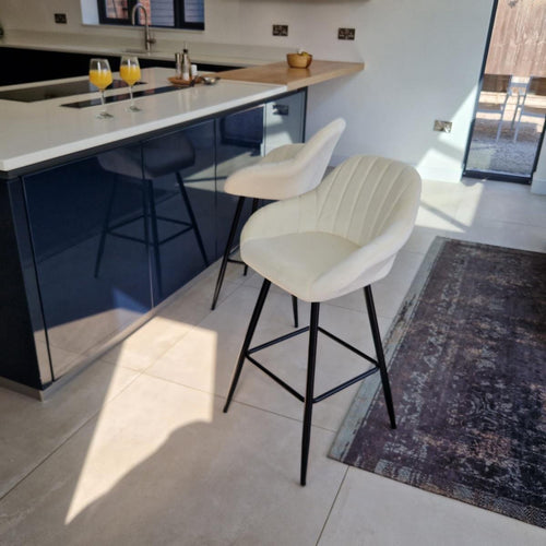 2 Harper Velvet Bar Stools Cream
